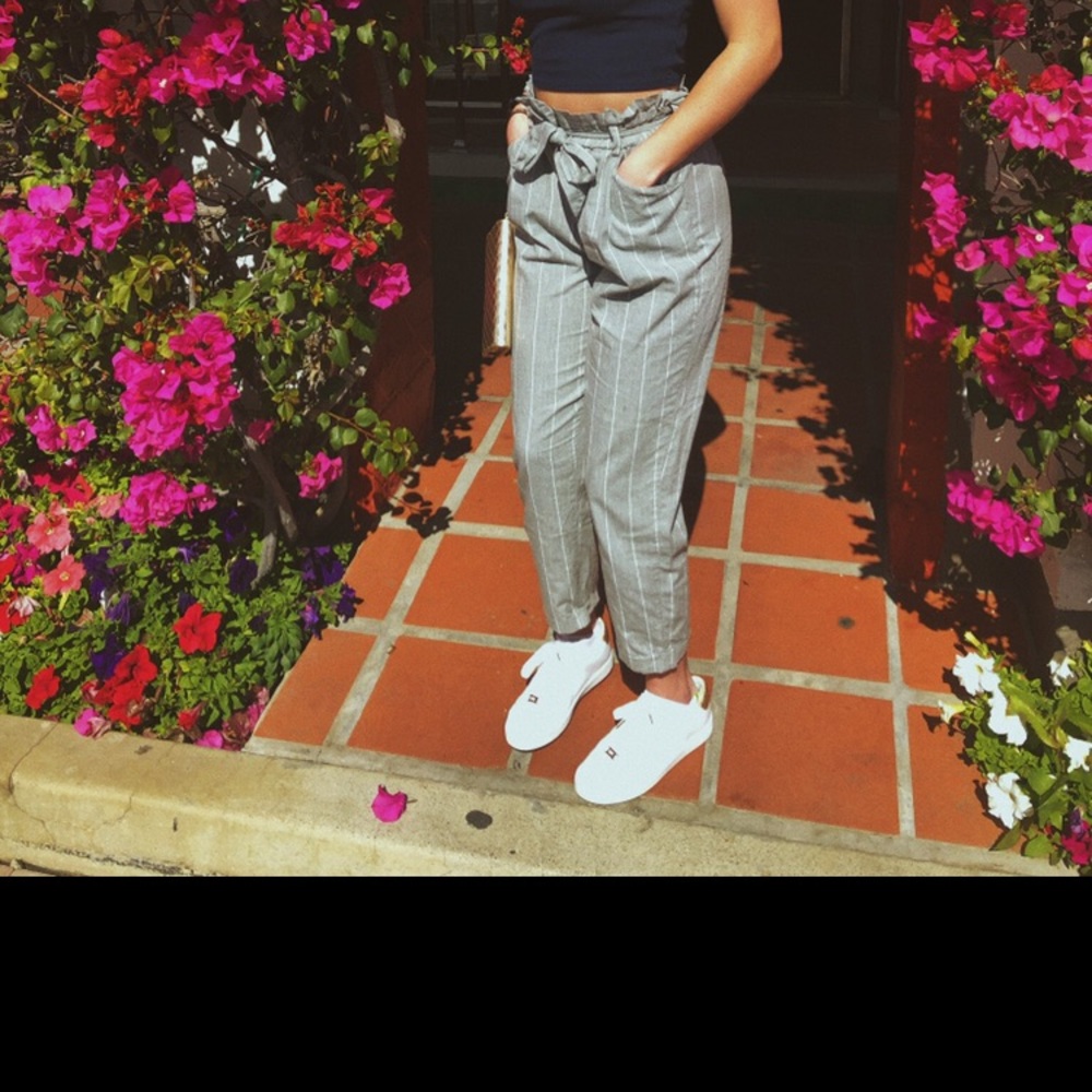 Grey and white striped pants